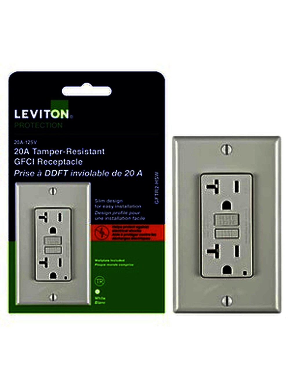 Leviton Decora 20A Tamper-Resistant Slim GFCI Outlet With Wall Plate